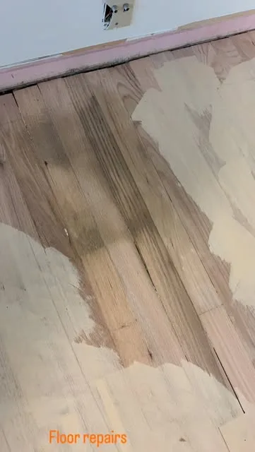 Authentic red oak board repair and filler work in Mt. Tabor Portland